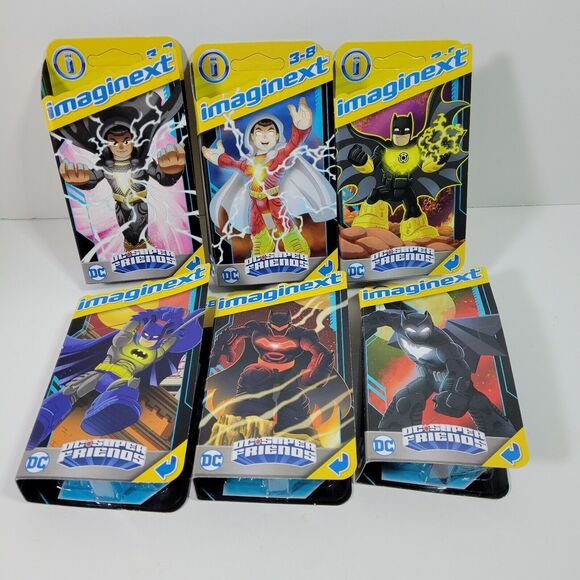 Set of 6 Imaginext DC Super Friends Mini Figures Batman Shazam Yellow Black Adam